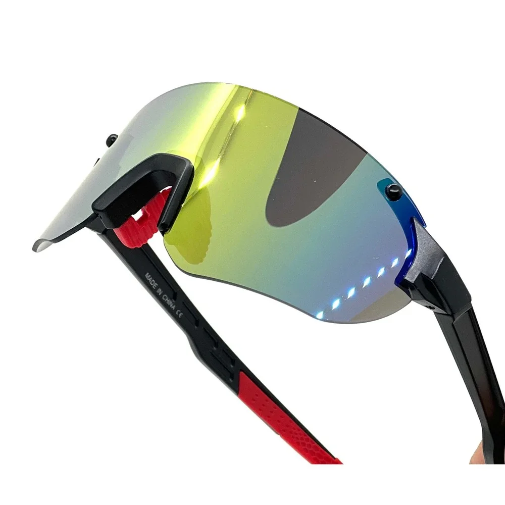 Mens‎ Sport Shield Sunglasses Black Red Frame Trendy Mirror Lens Cycling UV400